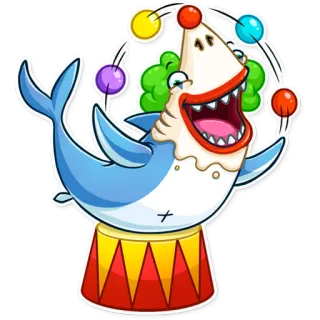 🤡 мультфильм, акула, клоун, жонглирование, цирк, животное telegram sticker