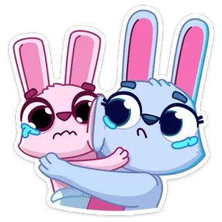 😢 carino, cartone animato, coniglio, triste, piangente, abbraccio, sticker whatsapp sticker