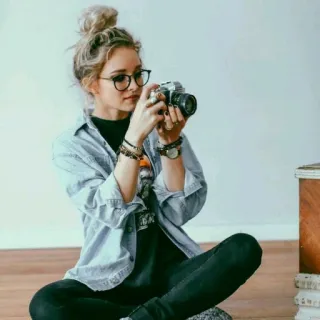 📷 donna, fotocamera, occhiali, ragazza, fotografo, ritratto telegram sticker