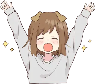 🙌 Chica anime, Dibujos animados, Feliz, Emocionado, Orejas de perro telegram sticker