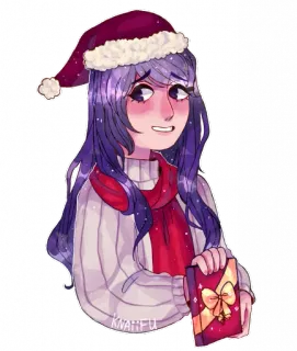 💜 giáng sinh, quà tặng, mùa đông, khăn quàng cổ, mũ ông già noel, tóc tím, áo len, lễ kỷ niệm, kỳ nghỉ telegram sticker