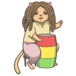 😏 cat, dreadlocks, rasta, drum, reggae, cartoon telegram sticker