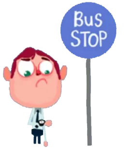 😮 Bus STOP bushalte, wachten, cartoon, man, verdrietig, wachten telegram sticker