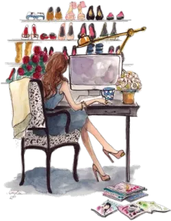 👠 mode, femme, ordinateur, bureau, chaussures, style de vie, illustration telegram sticker