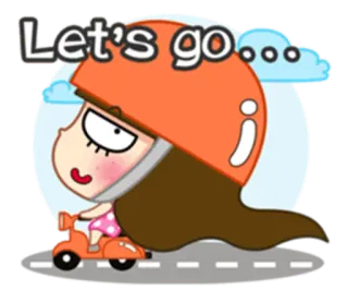 🛵 Let's go... girl, scooter, helmet, lets go, cute, cartoon whatsapp sticker