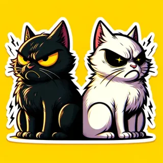 😡 cat, angry, sticker, cartoon, cute, grumpy, black cat, white cat telegram sticker