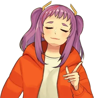 ✅ anime, dibujos animados, pelo morado, signo de la paz, chica, personaje telegram sticker