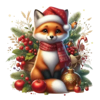 🎄 สุนัขจิ้งจอก, คริสต์มาส, วันหยุด, น่ารัก, ฤดูหนาว, รื่นเริง, สัตว์, ผ้าพันคอ whatsapp sticker