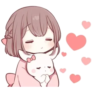 🌟 Anime, Lindo, Chica, Corazones, Dibujos animados, Abrazo, Kawaii telegram sticker