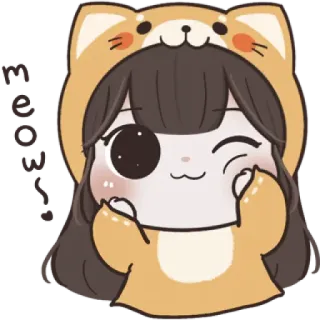 ☃️ schattig, kawaii, meisje, anime, chibi, dierenhoodie, knipoog, cartoon whatsapp sticker