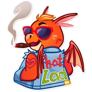 😎 hot Lad dragon, dessin animé, personnage, fumeur, beau gosse, cool, lunettes de soleil telegram sticker