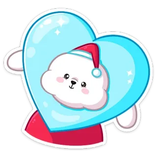 ❤️ мультфильм, собака, сердце, шапка Санты, облако, зима, рождество, милый whatsapp sticker