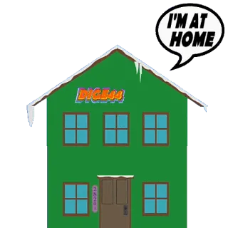 🏚 I'M AT HOME บ้าน, บ้าน, สีเขียว, การ์ตูน, คำพูด telegram sticker