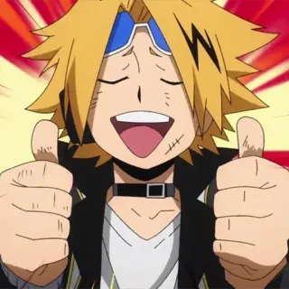 🎭 Denki Kaminari My Hero Academia Аниме, Большой палец вверх, Счастливый, Персонаж, Позитивный whatsapp sticker
