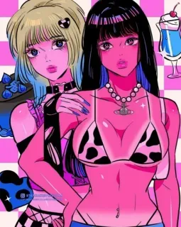 🍭 anime, girls, fashion, illustration, kawaii, art telegram sticker