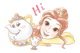 👋 Belle Beauty and the Beast Hi Belle, Die Schöne und das Biest, Disney, Cartoon, Gruß, Hallo, Madame Pottine, Tassilo whatsapp sticker