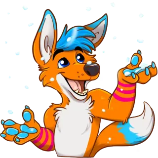 ❄️ Furry, Animal, Renard, Dessin animé, Mignon, Orange, Bleu, Anthropomorphe whatsapp sticker