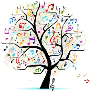 🎵 música, árvore, notas, musical, colorido, arte, ilustração telegram sticker