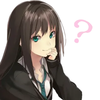 🤔 Anime, Ragazza, Domanda, Pensare, Curioso/Curiosa, Personaggio telegram sticker