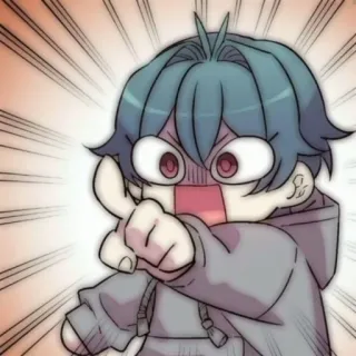 💬 Estilo anime, Dibujos animados, Señalando, Jóvenes, Sudadera gris con capucha, Pelo azul telegram sticker