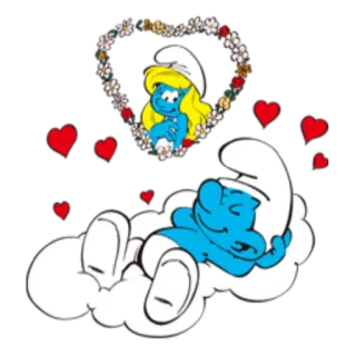 💘 Smurfette Smurfs, Smurfette, desenho animado, nuvem, coração, flores telegram sticker