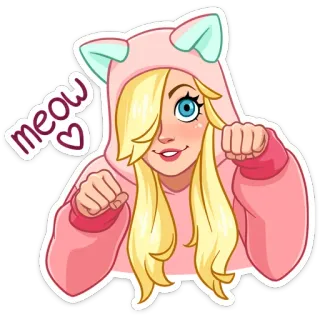 🐾 meow chat, kawaii, mignon, fille, dessin animé, miaou, animé whatsapp sticker