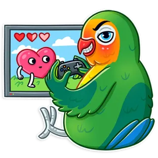 😈 앵무새, 게임, 게이머, 하트, 컨트롤러, 새, 만화, 동물 telegram sticker