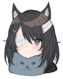 😕 Anime, Chica, Orejas de gato, Vendaje, Lindo telegram sticker