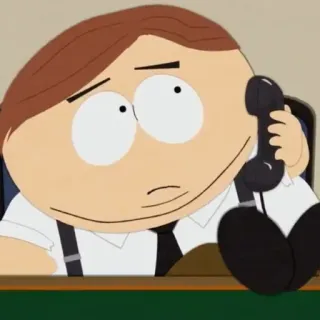 🧐 Cartman South Park cartone animato, personaggio, telefono, ufficio, annoiato, Eric Cartman telegram sticker