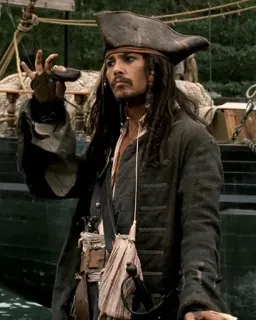 🤑 Jack Sparrow Pirates of the Caribbean pirate, capitaine, film, personnage, épée, chapeau whatsapp sticker