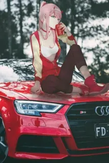 ♥️ Zero Two Darling in the Franxx Anime, Dziewczyna, Czerwony, Samochód, Postać, Zero Two, Darling in the Franxx telegram sticker