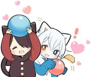 🏀 Anime, Kawaii, Lindo, Gato, Orejas, Corazones, Dibujos animados telegram sticker