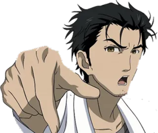 🤫 Okabe Rintaro Steins;Gate Anime, Steins Gate, Okabe Rintaro, Científico loco, Serio, Señalando, Personaje de anime whatsapp sticker