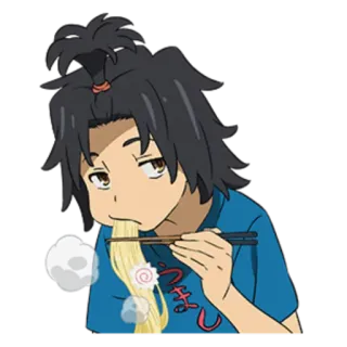 😒 อนิเมะ, ผู้ชาย, กิน, ราเม็ง, บะหมี่, การ์ตูน whatsapp sticker