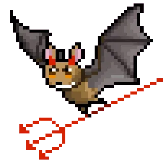 😏 bat, devil, pixel art, cartoon, animal, sticker, trident whatsapp sticker