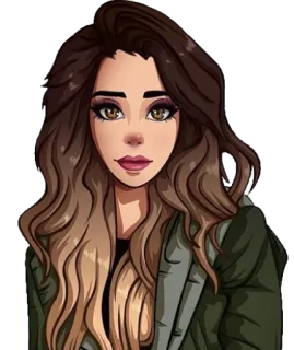 😟 dibujo animado, mujer, retrato, chica, chaqueta telegram sticker