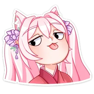😛 garota anime, orelhas de gato, cara engraçada, fofo, língua de fora, adesivo telegram sticker