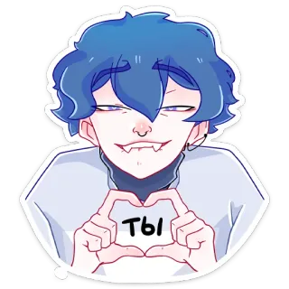 ❤ ты anime, desenho animado, sticker, cabelo azul, coração com as mãos, fofo whatsapp sticker