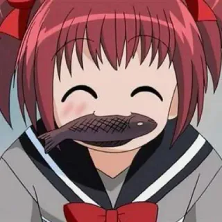 🐟 Anime Mädchen, Fisch, Süß, Cartoon, Schuluniform, Rote Schleife whatsapp sticker