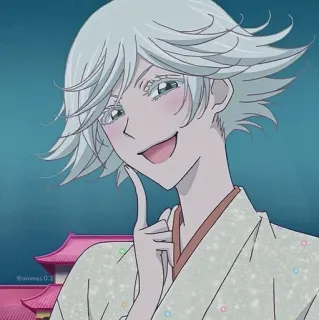😆 Anime, Personage, Wit Haar, Glimlach, Kimono telegram sticker