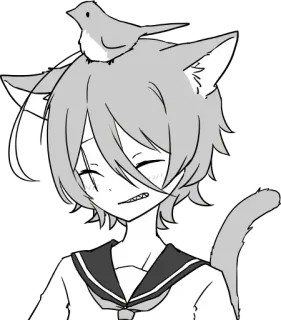 😬 Anime, Neko, Oiseau, Mignon, Dessin animé telegram sticker