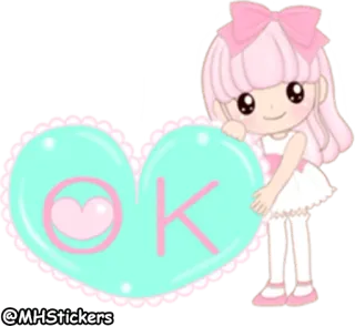 👌 OK carino, kawaii, cuore, ragazza, rosa, adesivo, ok telegram sticker