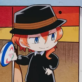 🥀 Chuuya Nakahara Bungo Stray Dogs Anime, Bungo Stray Dogs, Chuuya Nakahara, Hut, Fan, Süß, Chibi whatsapp sticker