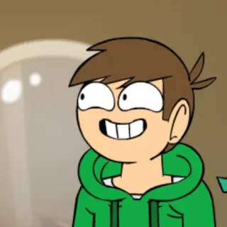 🙂 Edd Eddsworld การ์ตูน, ตลก, แอนิเมชั่น, เสื้อฮู้ดสีเขียว, มีความสุข, โง่ whatsapp sticker
