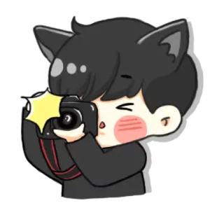 📷 telinga kucing, chibi, kamera, kawaii, imut, fotografi whatsapp sticker