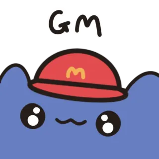 🌞 GM buenos días, lindo, sombrero, azul, kawaii telegram sticker