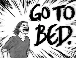 🗣 GO TO BED. sueño, hora de dormir, gritando, exclamación whatsapp sticker