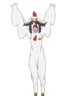 🐔 курица, костюм, аниме, человек, смешной, белый telegram sticker