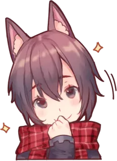 🙂 Аниме, Каваий, Милый, Наклейка, Волчьи уши, Шарф whatsapp sticker