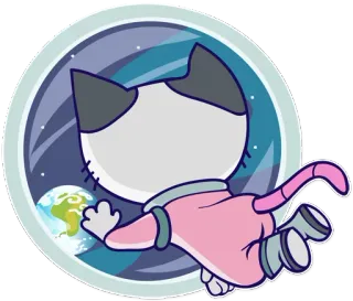 😔 gato, espacio, astronauta, dibujo animado, animal, pegatina, planeta, tierra whatsapp sticker
